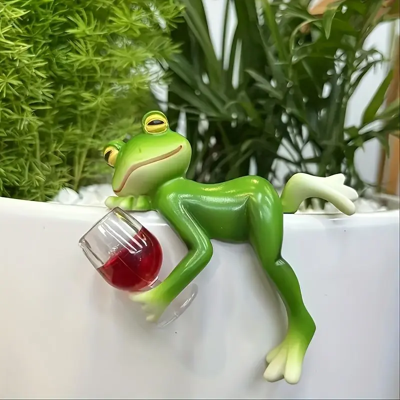 Hanging Wine Glass Frog Planter – Whimsical Resin Succulent Pot for Patio & Porch, Unique Outdoor Wall Decor for Plant Lovers, Rustic Farmhouse Vibe, Outdoor Planters for Porch