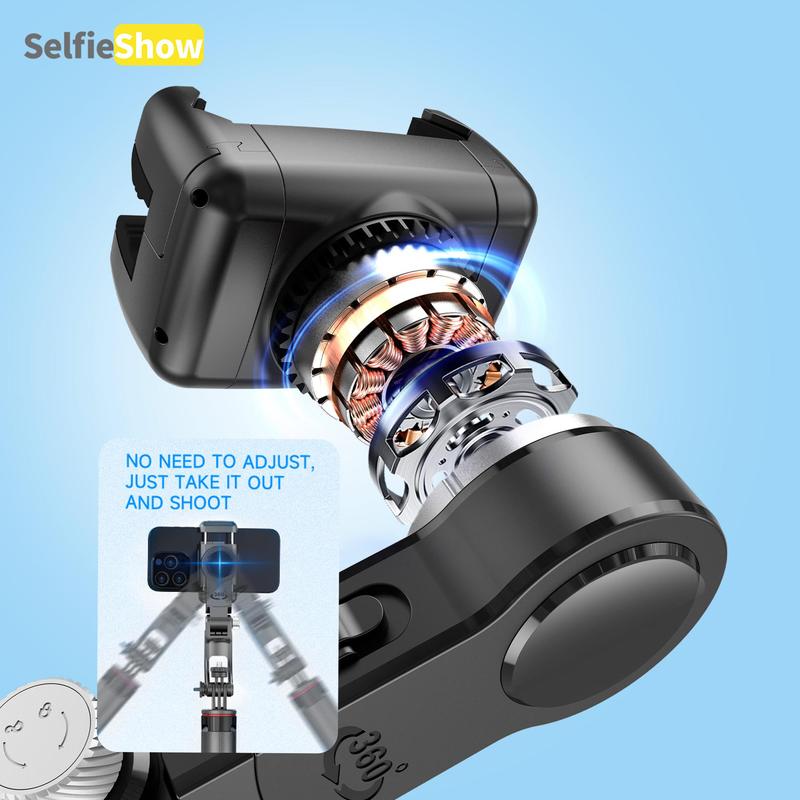 SELFIESHOW Multifunctional Stabilizer Tripod Selfie Stick, Face Tracking Selfie Stick with Remote Control, Camera Stand, Adjustable Selfie Accessories, Gimbal Stabilizer, Tripod Standing Photo, Black