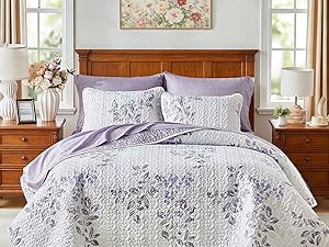 Floral Set 3 Piece Flower Sets Queen Size - Reversible Microfiber with 2 Shams Soft Breathable Botanical Bedding Bedspread Coverlet Summer Comforter All Season Purple Leaves Floral Set 3 Piece Flower Sets Queen Size - Reversible Microfiber with 2 Shams Soft Breathable Botanical Bedding Bedspread Coverlet Summer Comforter All Season Purple Leaves