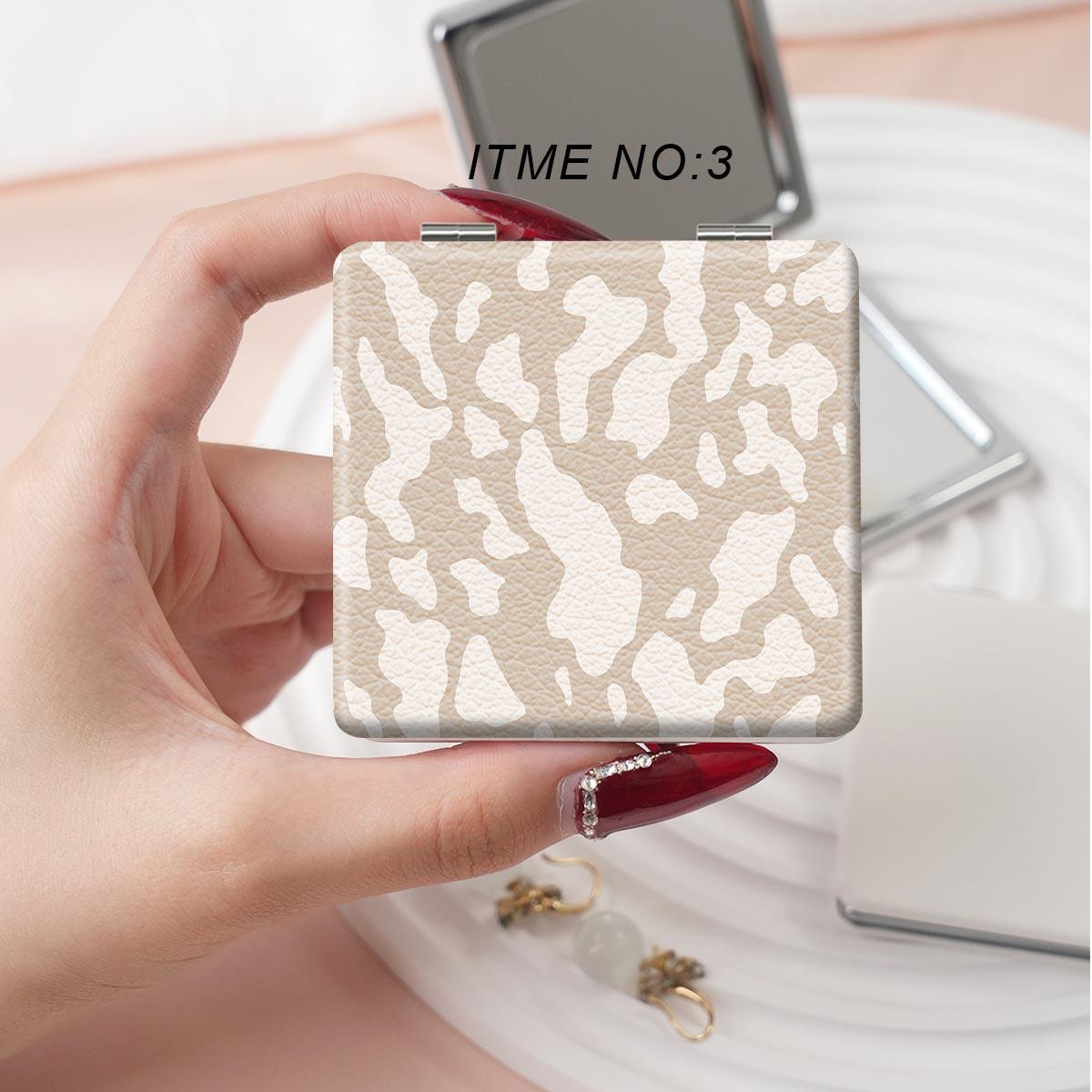 Portable Folding Makeup Mirror, 1 Count Leopard Pattern Mini Handheld Makeup Mirror, Compact Mirror for Travel, Daily Use, Unisex Gift