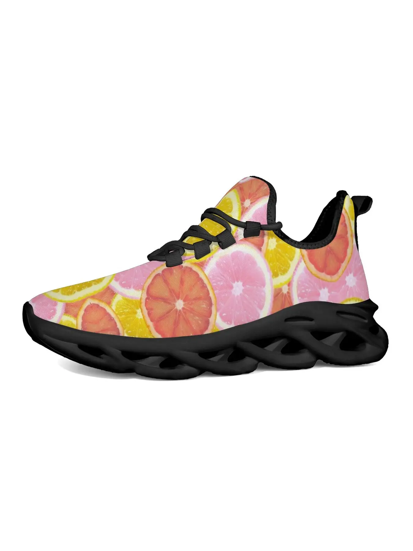 Cute Citrus Fruit Pattern Running Shoes for Women Girls, Lemon Slice Pink Grapefruit Print Sneakers, Breathable Lightweight Non-Slip Casual Athletic Walking Shoes Summer Fashion