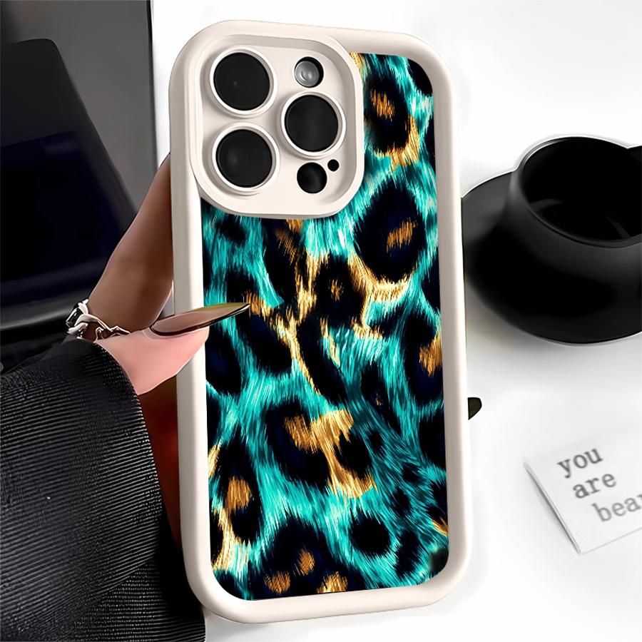 Phone Case: 1pc Turquoise Leopard Print Phone Case Suitable for Apple iPhone 17 E Air Pro ProMax iPhone16 15 14 Plus 13 12 Mini 11 X XS XR Shock Proof All Inclusive Lens Protection Personality Fashion You Can Give It