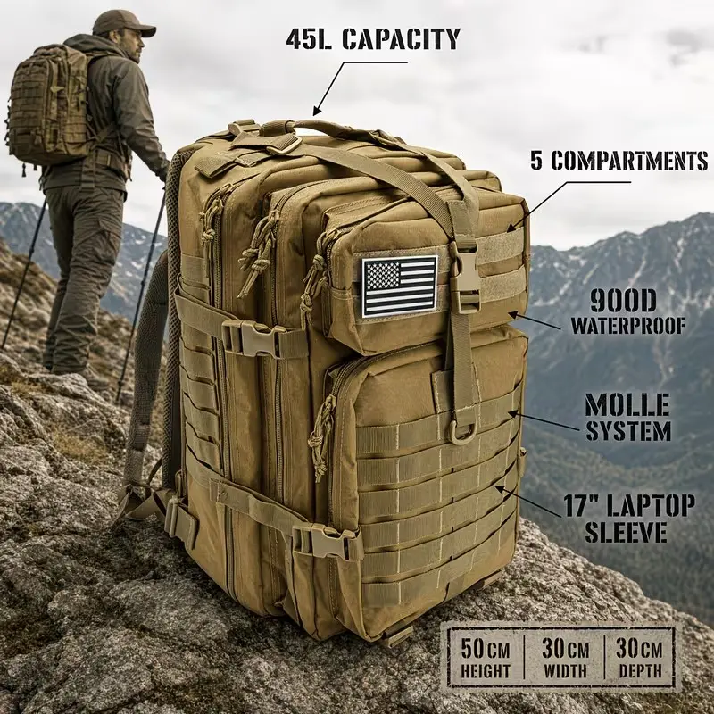 Multi-Purpose Large Tactical Backpack With Secure Zip Closure, Spacious Outdoor Rucksack For Long-Distance Trekking, Camping & Hunting Trips, Practical Birthday Holiday Gift For Outdoor Lovers