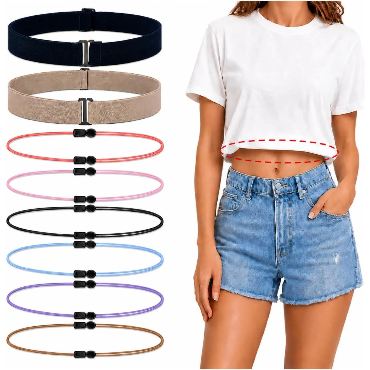 Women Invisible Shirt Tuck Band Adjustable Elastic Waist Belt, Easy Crop Top Sweater Tucking Band Set