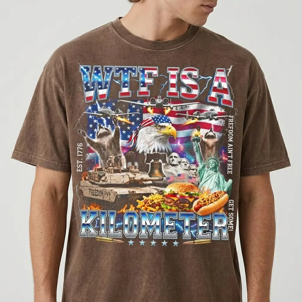 WTF Is A Kilometer Shirt Funny USA Patriotic Graphic Tee Vintage American Eagle Meme T Shirt 4th Of July Retro Freedom Unisex Gift Grunge Album T-Shirt  oversized streetwear christmas top christian casual style