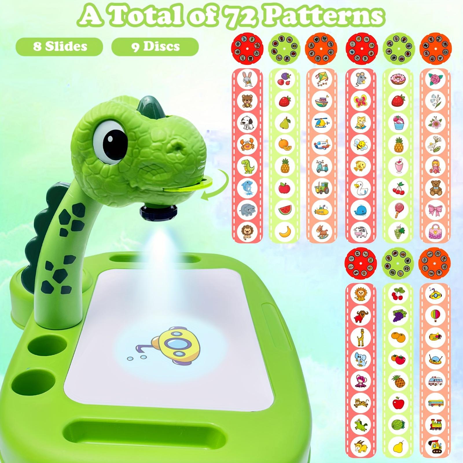 Dinosaur Theme Children's Drawing Projector Set - Green ABS Art and Craft Kit with LED Lights, Pencils, Watercolor Pens, Crayons, Scrapbook, Sticker Book, etc. - Suitable for Boys Aged 3 and Above