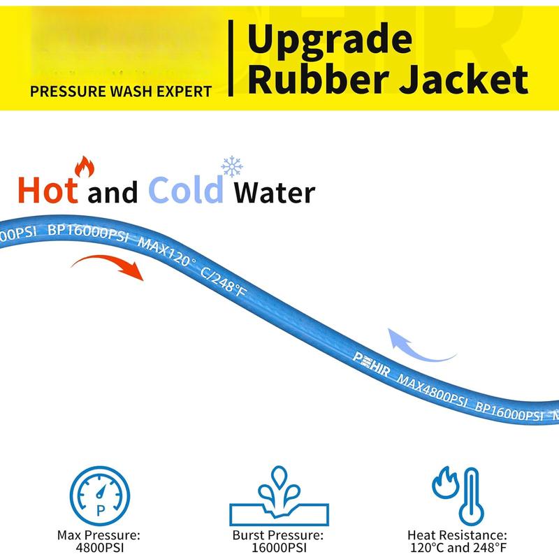 Washer Hose 50FT 3/8" for Cold & Hot Water (Up to 248?) 4800 PSI Kink Resistant Industrial Grade Steel Wire Braided QC Ends with 2 M22-14mm to 3/8" Adapters for Professional and Home Washer Hose 50FT 3/8" for Cold & Hot Water (Up to 248?) 4800 PSI Kink Resistant Industrial Grade Steel Wire Braided QC Ends with 2 M22-14mm to 3/8" Adapters for Professional and Home