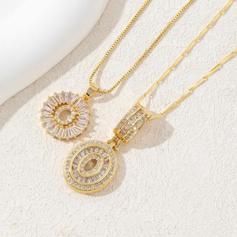 KATCH ME Women's Elegant 2-Pack Initial Letter Copper Pendant Necklaces, Rhinestone Stacking Necklace with Adjustable Chain, Basic 2 Set Jewelry Gift