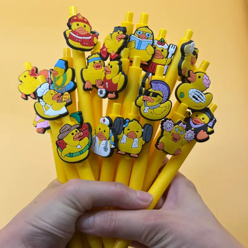 30/50-piece set of cute little yellow duck push-ballpoint pens, paired with fun costume duck charms and adorable stationery, suitable for students and can be used for Halloween and everyday writing, patterns are random (15 pens with 15 refills / 25 pens w