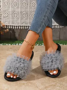 Women's Mesh Ruched One-Strap Sandals, Flat Open-Toe Slip-Ons, Lightweight Non-Slip Outdoor Beach Shoes, Summer Vacation Walkers