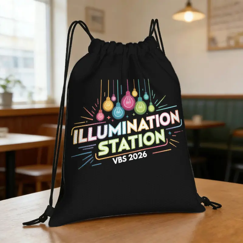 Illumination Station VBS 2026 Bible School Christian Drawstring Bag - Lightweight Soft Gym Bag with Bible Verse, Multicolor Suitable for Travel, Training, Commuting, Gift for &, for Church Events