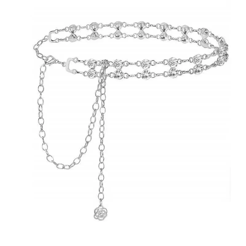 Double Row Crystal Rhinestone Metal Waist Body Chain for Women, Sparkling Inlaid Adjustable Belly Belt, Fashion Versatile Y2K Accessory for Daily Beach Club Party Outfits