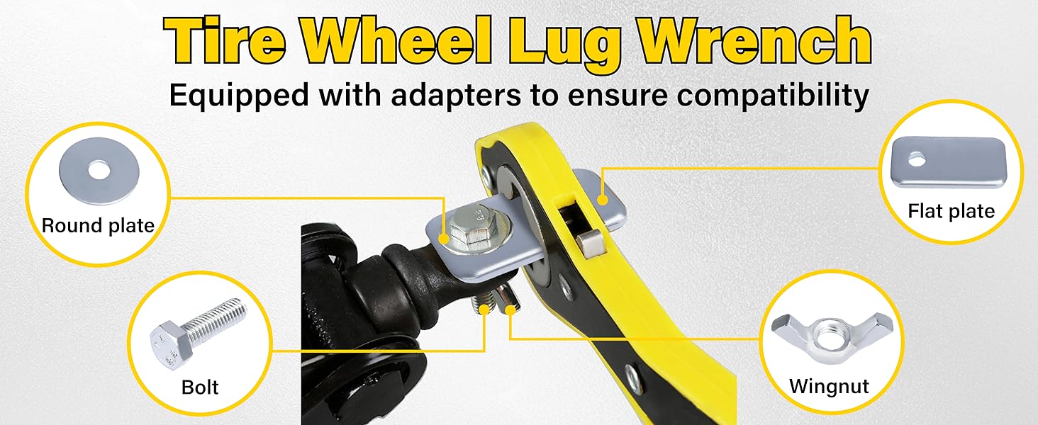 Car Jack Ratchet Wrench, Labor-saving Tire Jack Handle, Scissor Jack Adapter for Car with Long Handle, 360° Swivel Tire Wheel Lug Wrench for Travel/Truck/SUV/Vans