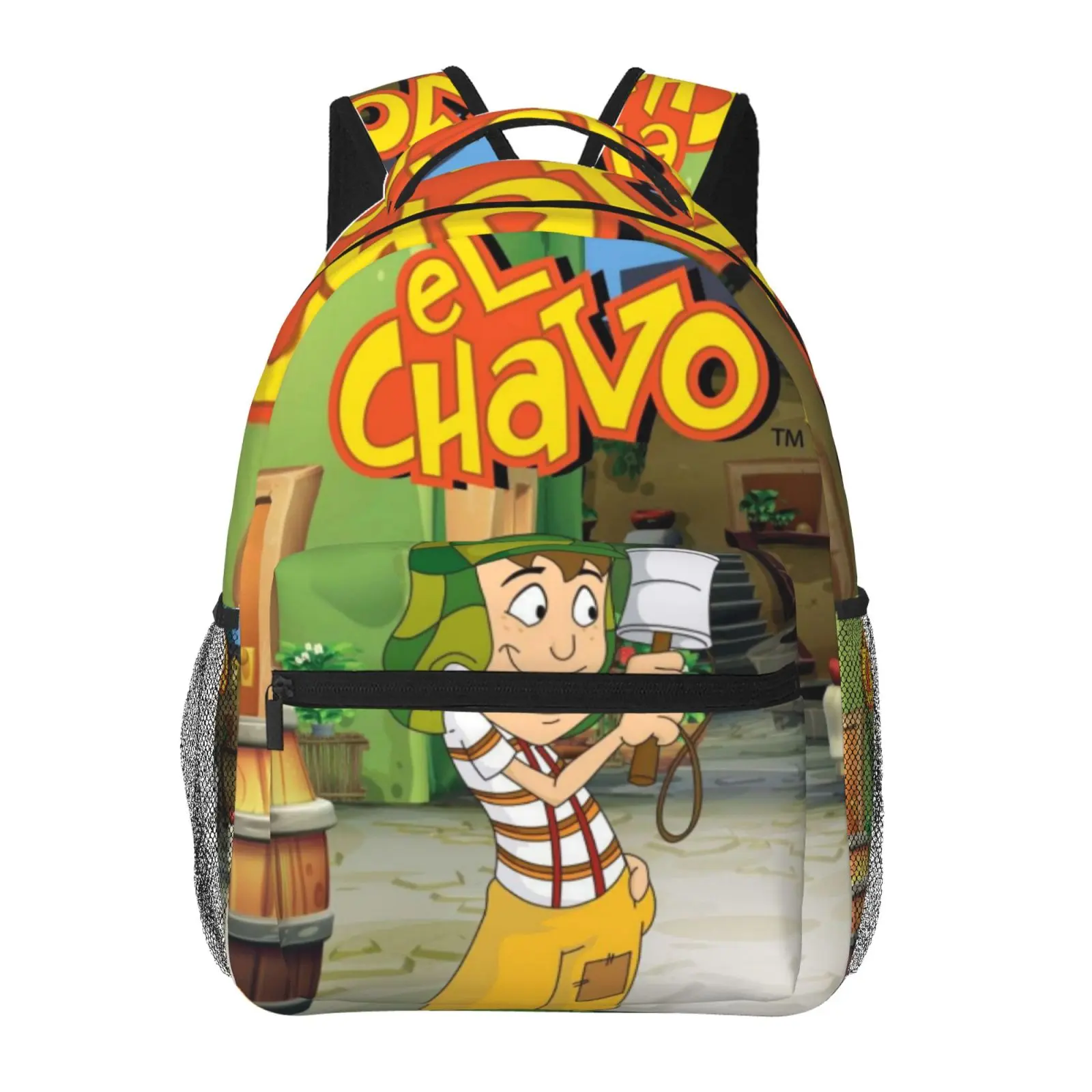 Kids Anime El Chavo Del Ocho Polyester Backpack - Padded Back, Adjustable Straps, Prop 65 Safe School Bag for Boys, School/Travel Use, Adjustable Shoulder Strap, Cartoon Print