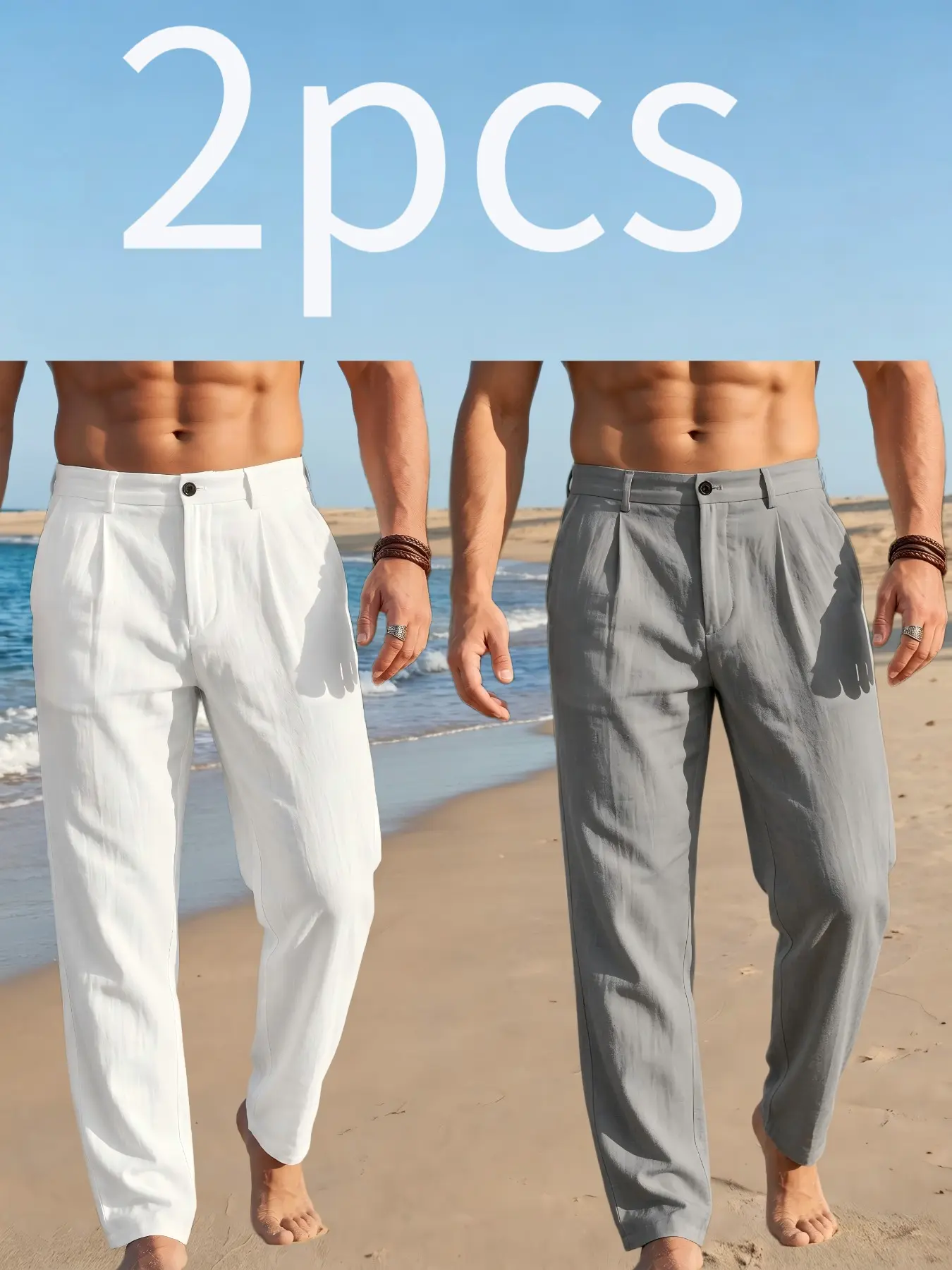 2-Pack Men's Linen Dress Pants, Naples Style Loose Straight Leg Long Pants, Business Casual, Daily Wear, Lightweight Multi-Scene Adaptability, All Seasons Trousers