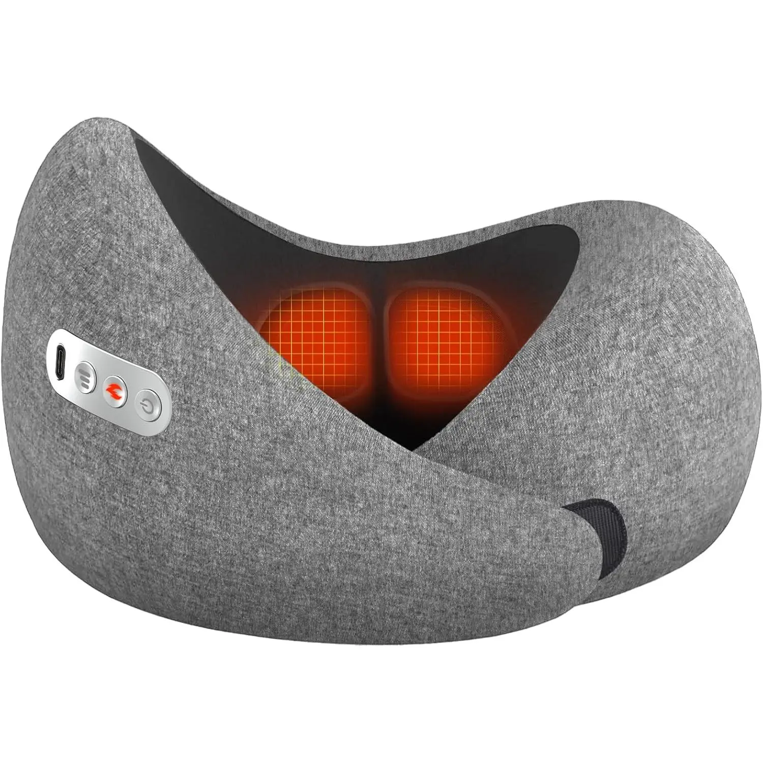 Travel Neck Pillow 3 in 1 with Heating and Massage, Cervical Pillow, Asymmetrical Sides for Airplane Car Office, Skin-Friendly Cover,360º Ergonomic