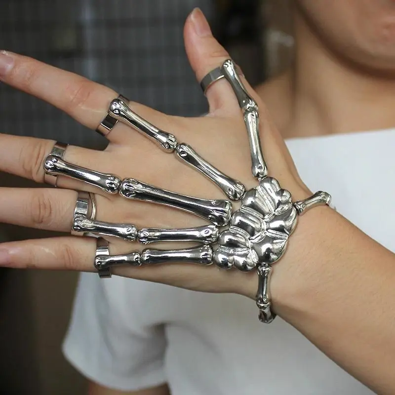 2026 New Steampunk Metal Skull Skeleton Bracelet - Adjustable Size Elastic Gothic Hand Accessory for Men, Couple Women's Bangle Jewelry (Hot Fashion Accessory)