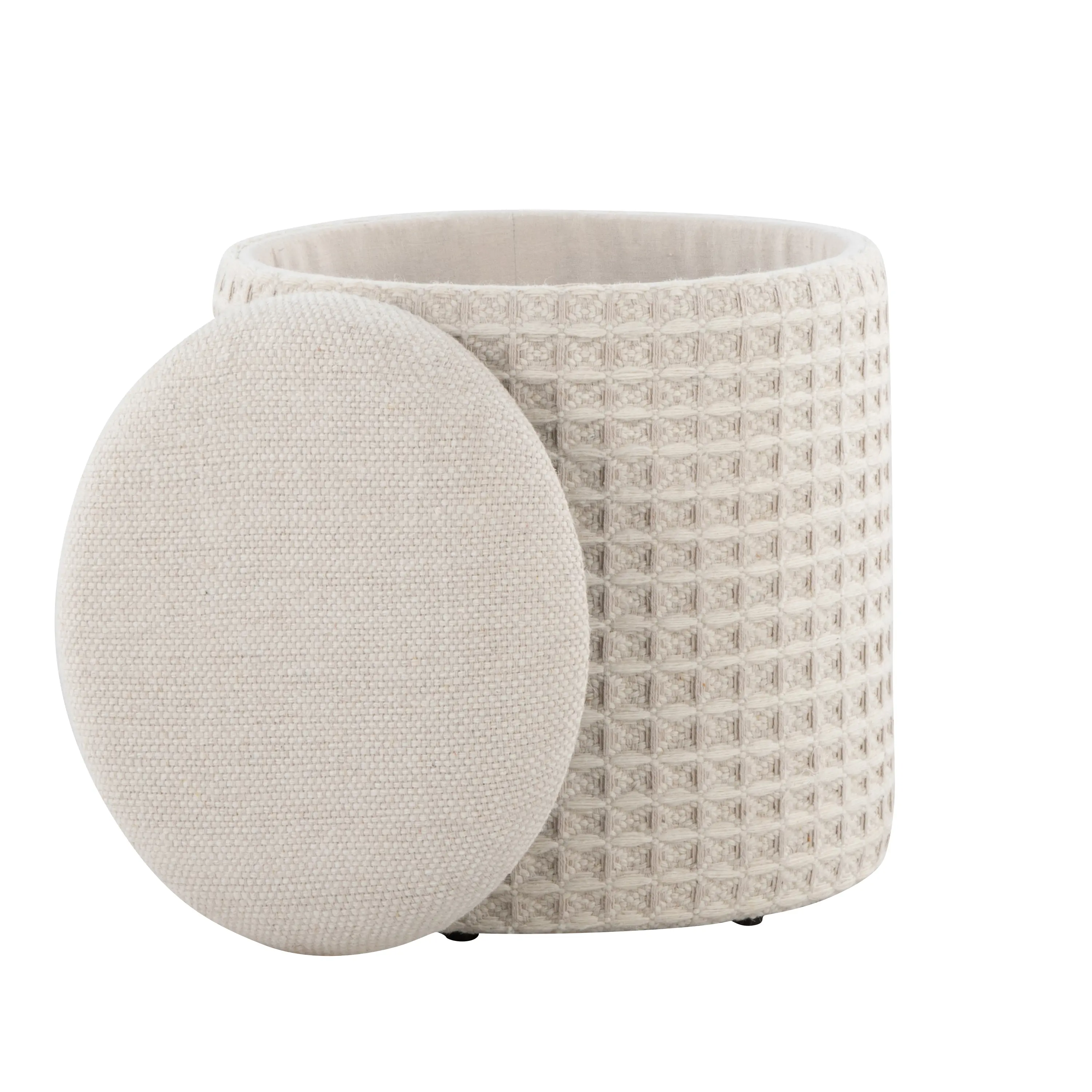 ARCH 18-Inch Upholstered Storage Cube Ottoman with Lid Cover, Ivory 3D Woven Textured Fabric, Hidden Compartment, Footrest Seat for Living Room Bedroom, Home Organizer Storage Box Furniture