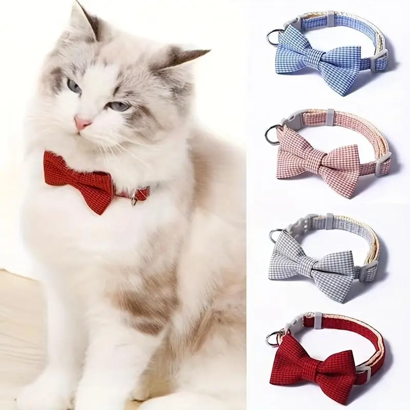 1pc Customized Plaid Cat Collar with Detachable Resin Bow Tie, Adjustable Universal Cat Neck Collar for Holiday Dress Up & Everyday Wear, Collars