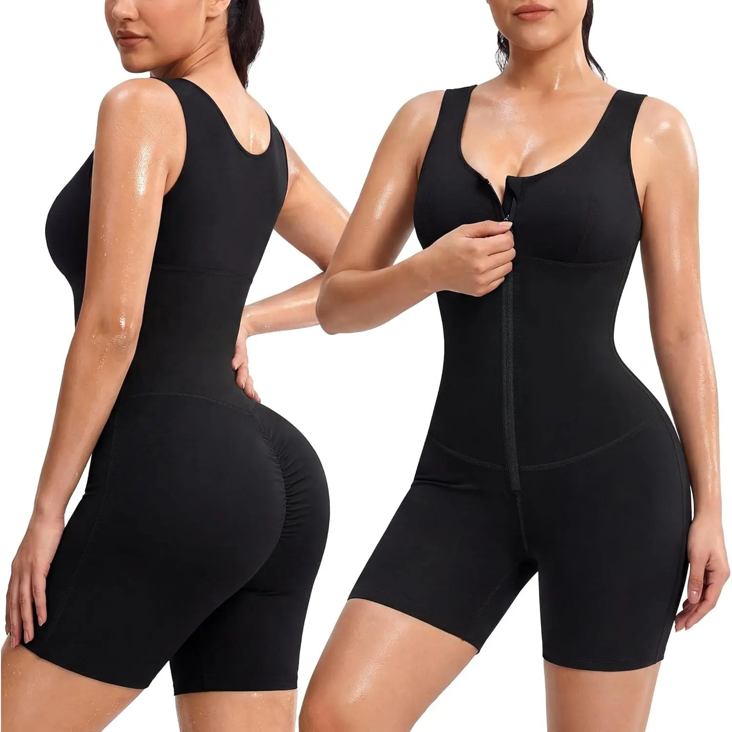 Junlan Sauna Suit Women - Full Body Sleeveless Sauna Jumpsuit with Zipper Waist Trainer