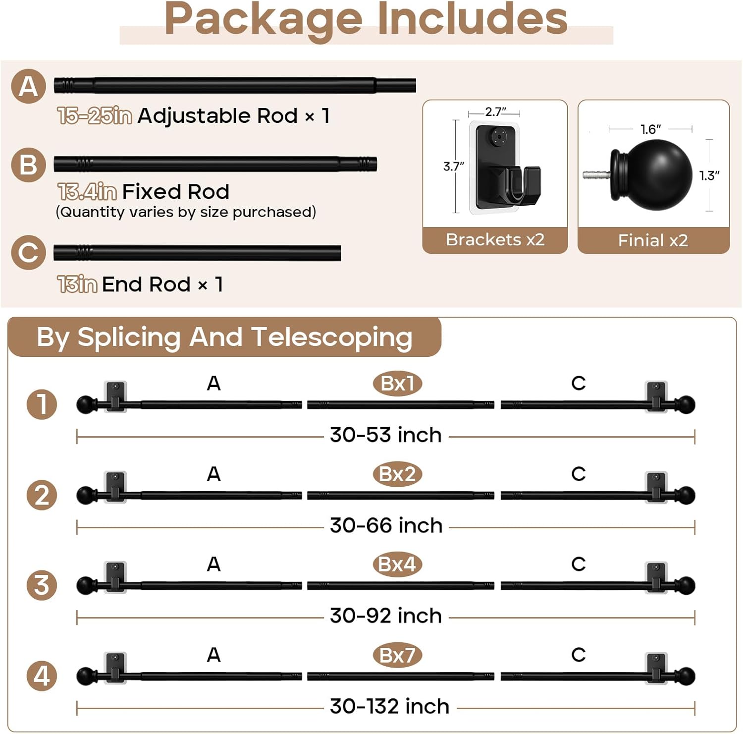 No-Drill Curtain Rod with Adhesive & Pin-Nail Mount System - Renter Friendly & Minimal Wall Damage, 5/8" Diameter Black Adjustable Rod for Windows 28 to 48