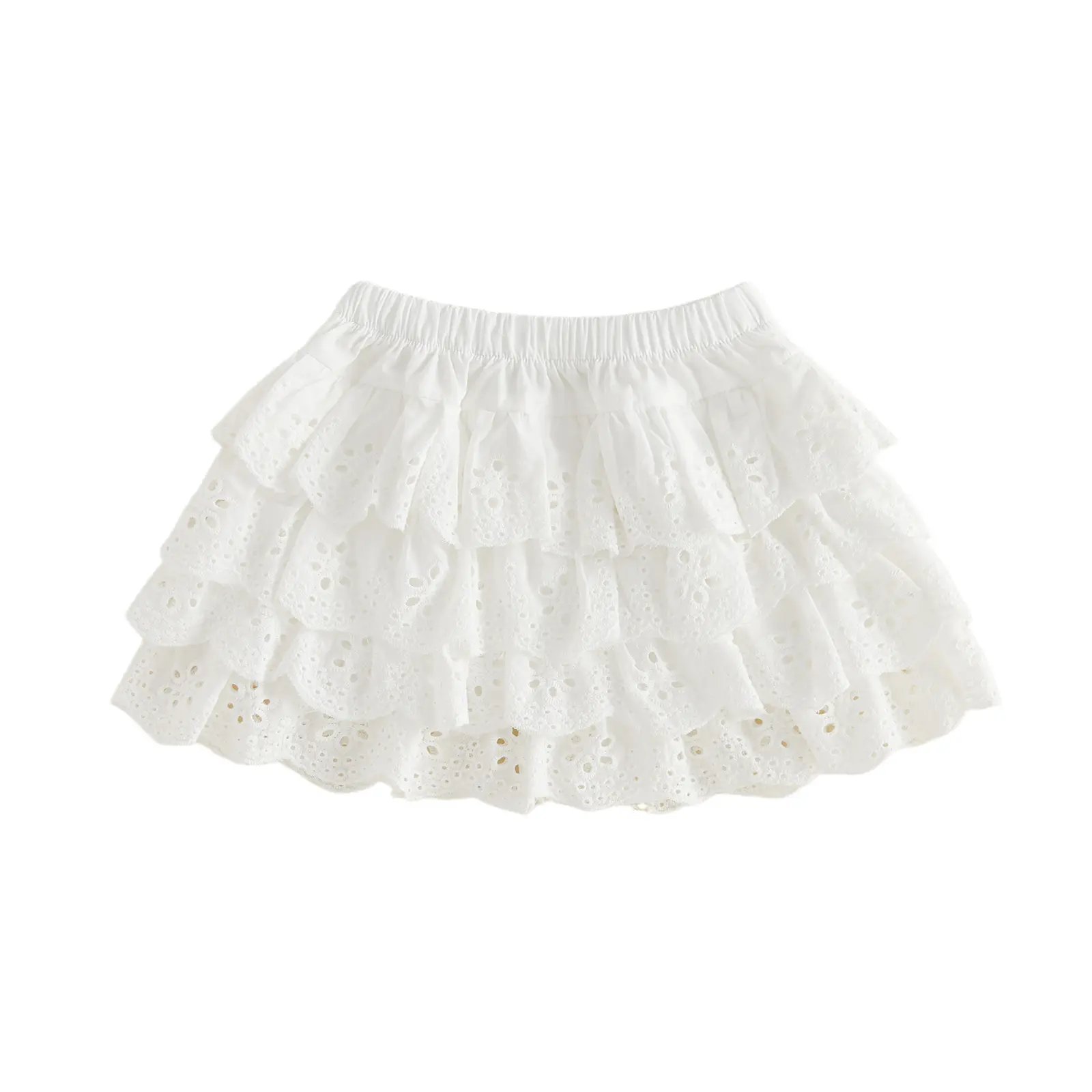 Toddler Baby Little Girl A-line Skirt Floral Eyelet Embroidered Layered Ruffle Short Boho Skirts for Party, Photography 6M-3T