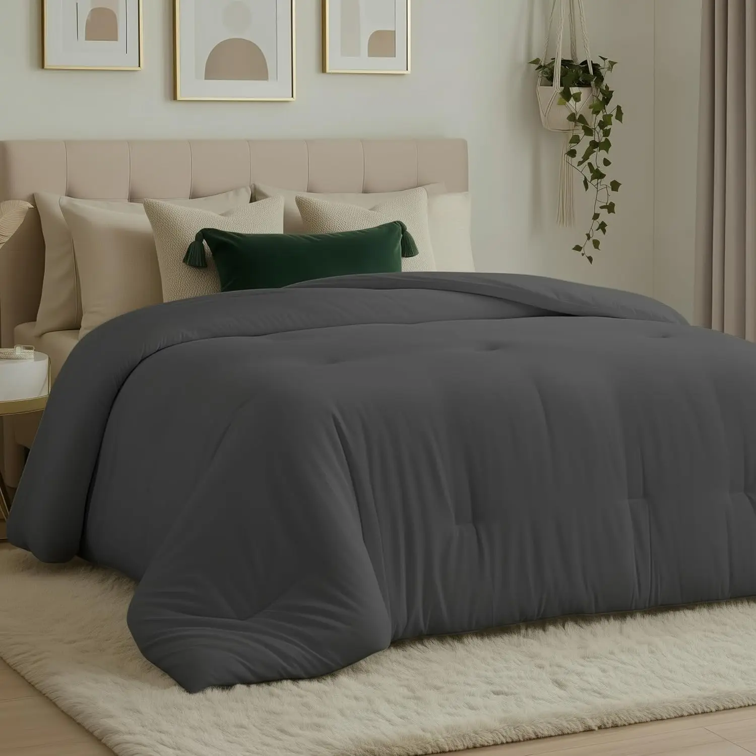 Comforters  Size,   Duvet Insert, Down Alternative  Comforter with Corner Tabs, Machine Washable Bed Comforter 64 x 88 Inches (Grey)