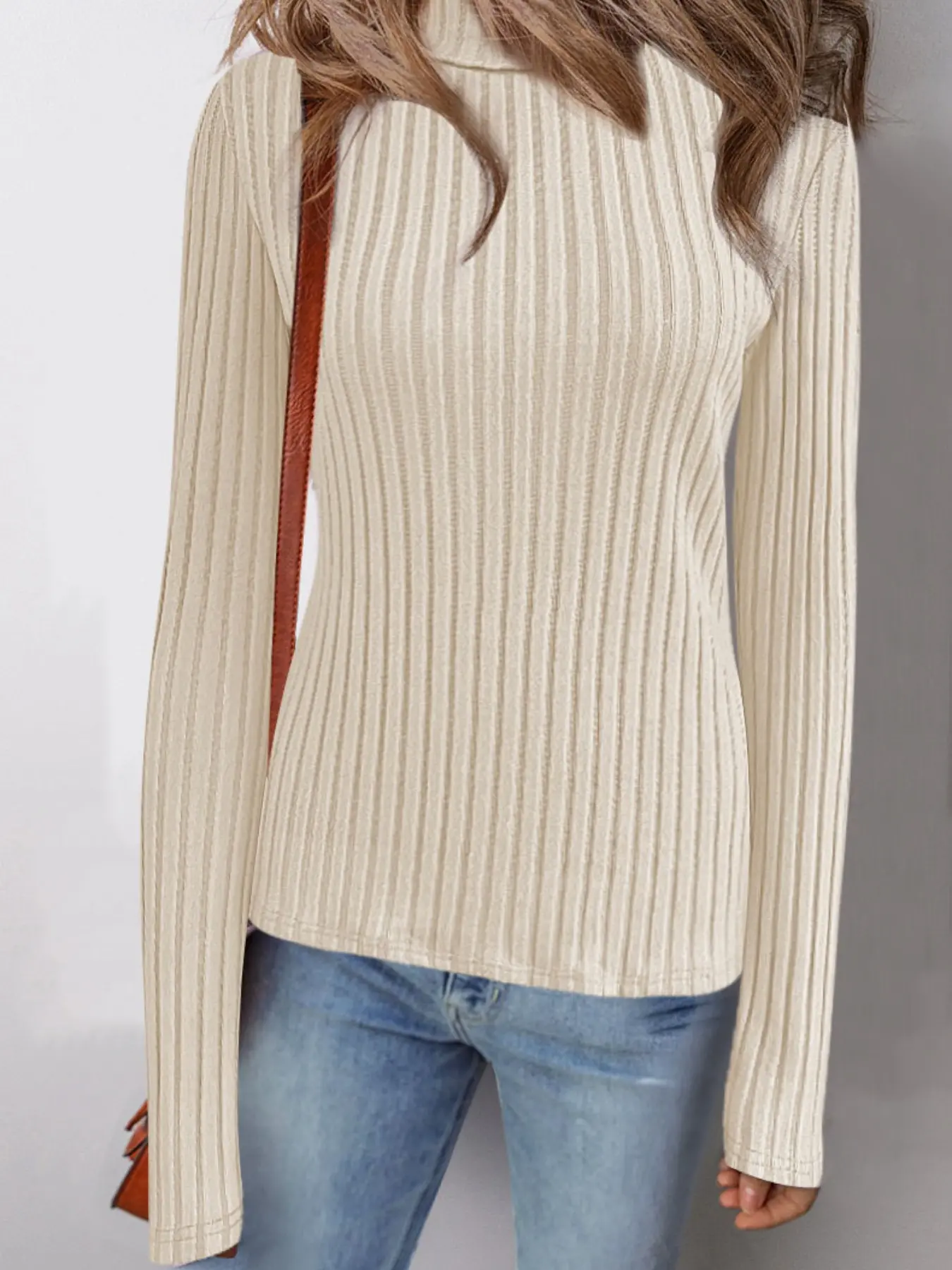 Standard Fit Ribbed Turtleneck Sweater, Women Long Sleeve Knit Pullover Top, Stretchy Casual Basic Daily Wear