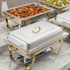 Stainless Steel Chafing Dishes for Buffet (4-Pack/2-Pack, 8 Qt) with Lids & Handles, Rectangle Food Warmers, Catering Supplies for Party (Gold/Silver)