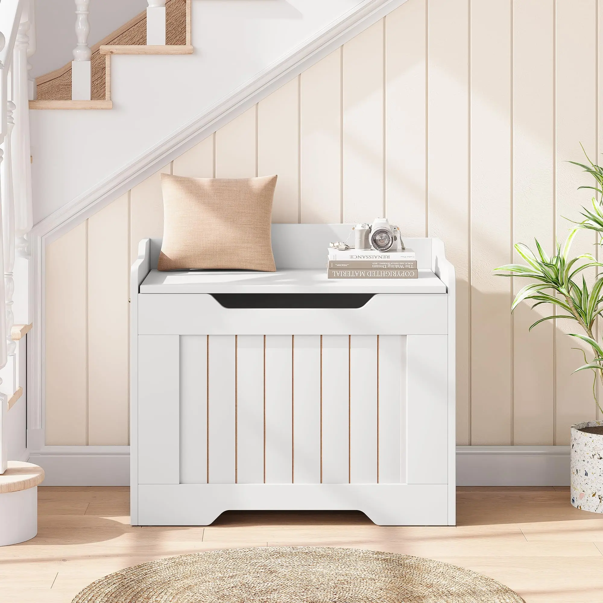 Farmhouse Storage Bench for Home – 39.4" Wooden Chest with Lid & Safety Hinge, Multi-Purpose Trunk for Blankets, Toys