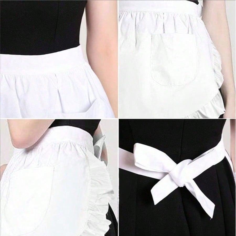 1pc White Apron Women's Pleated Lace Apron With 2 Pockets Retro Apron Costume Maid Apron Kitchen Cooking Restaurant Coffee Shop Halloween Christmas Role Playing