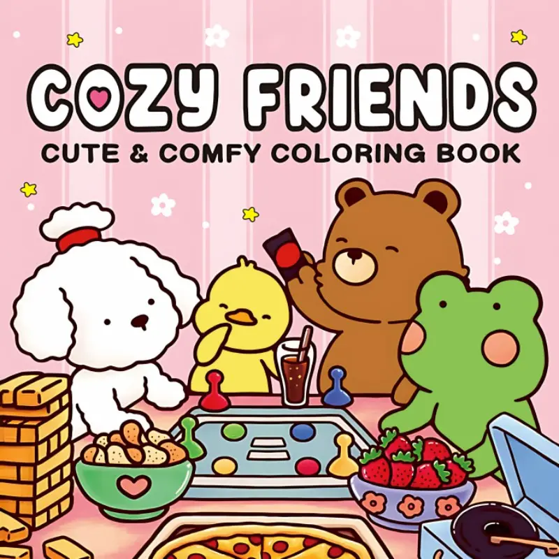(24 Pages) Cozy Friends: Cocoa-Themed Coloring Book - Suitable for adults and teens, coloring helps emotional release, relieve anxiety, Relaxation, an ideal gift for holidays and special occasions, perfect for Easter, Christmas