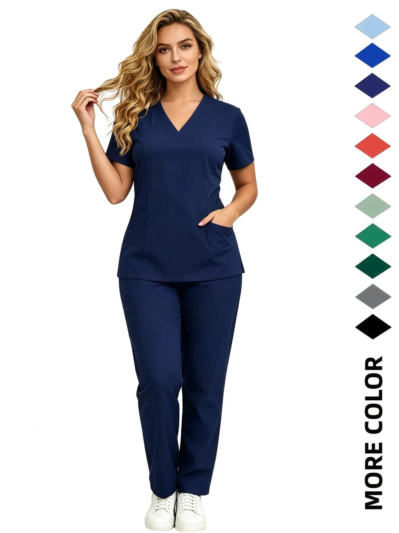 Spa Workwear Medical Scrubs, Top, Pants, Loose Women Stretch Fabric Hospital Nursing Two Piece Nurse Scrub Sets Uniform Multilcolors Hospital Scrub Uniform Women Beauty Work Clothes Nurse Dental Surgery Suit