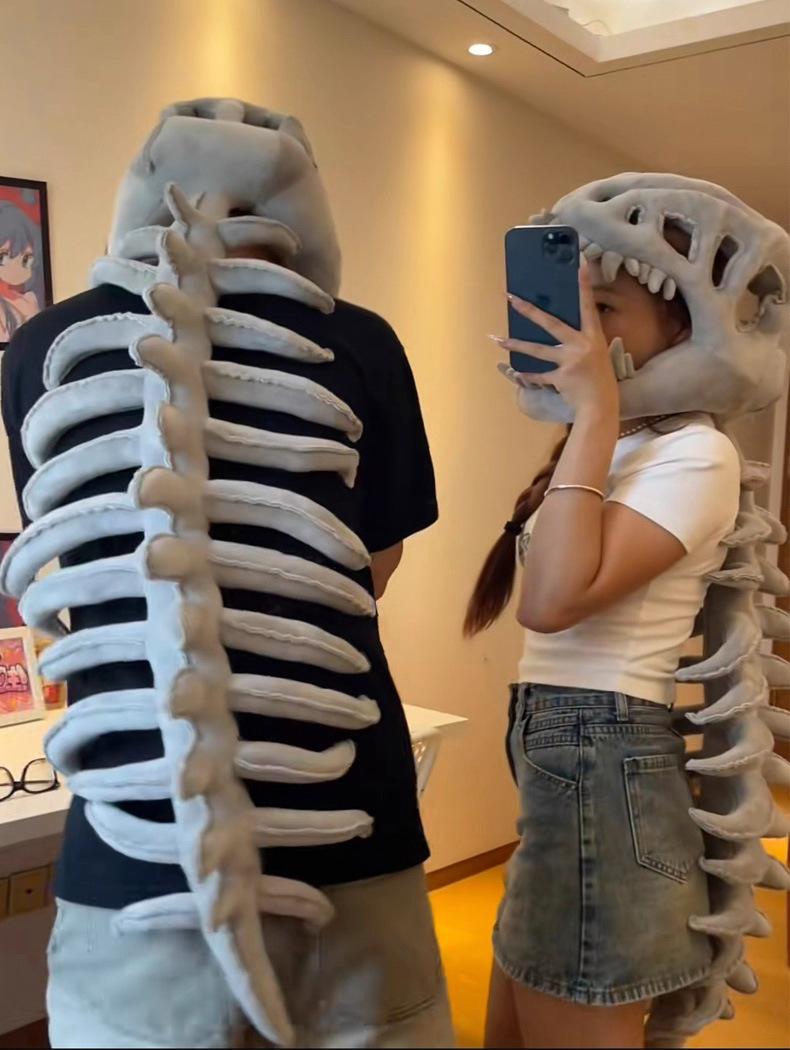 Chinese Dinosaur Skeleton Headgear Plush Toy Hat Prop Cosplay Children Adult Doll Birthday Gift