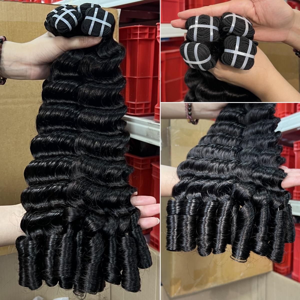 15A Megeen Curly Bundles Human Hair Extensions Burmese Loose Deep Wave Raw Hair 100% Human Hair Bundles Weave 4Pcs Full Head Salon Quality With Full End bouncy curl