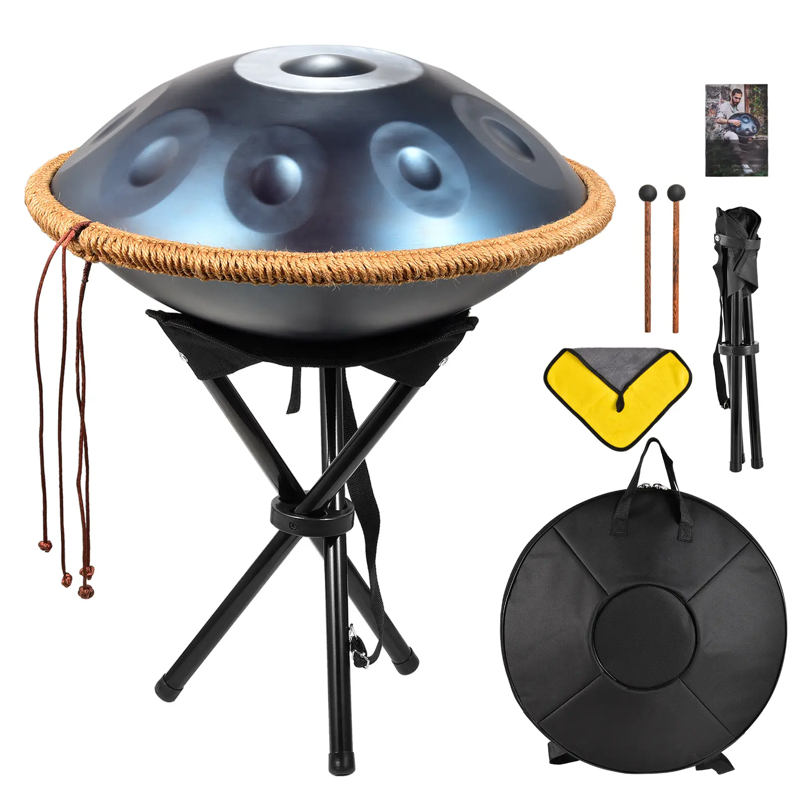 Handpan Drum 18 Inch G Minor, 430 Stainless Steel Steel Pan with Carrying Bag, Mallets, Stand – Portable Hand Drum for Adults, Teens, Family Gatherings, Easy to Play & Maintain, Olive Oil Coated