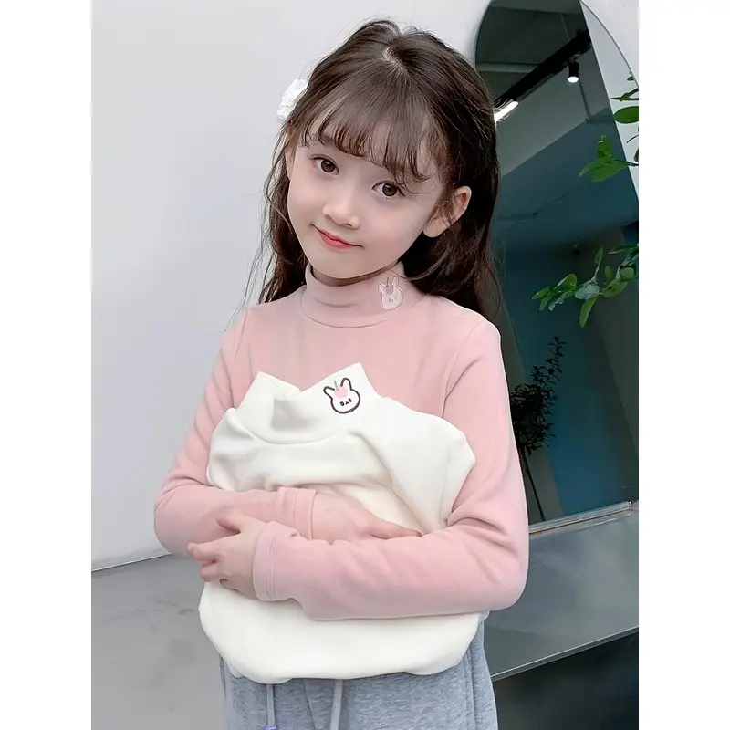 Girls' 2-Piece Tencel Long Sleeve Shirt Set, Autumn Winter Thermal Inner Clothes, Stylish Mock Neck Tops