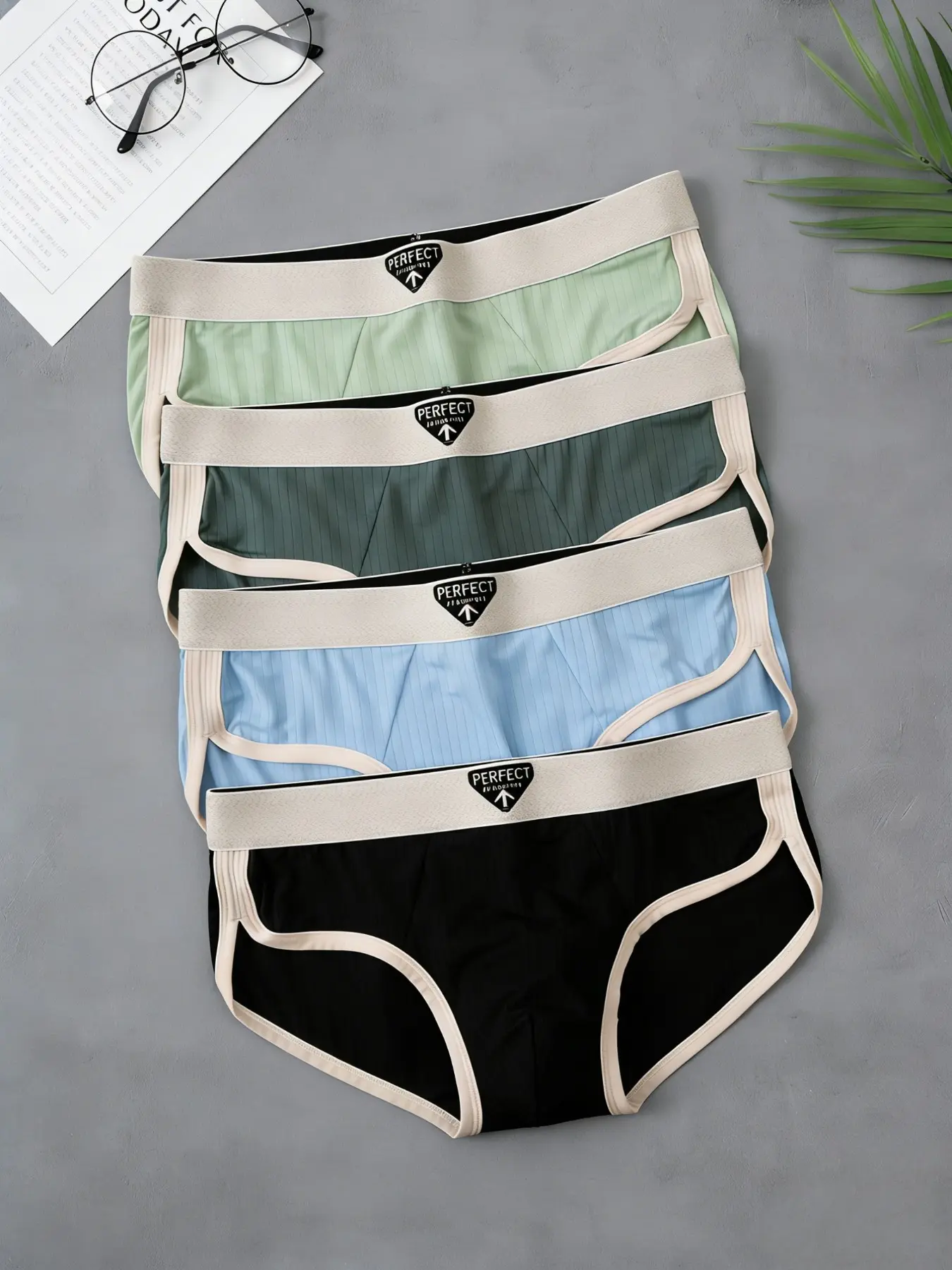 Men's Plus Size High Waist Triangle Briefs, Seamless Comfortable Cotton Blend, High Elastic Waistband, Casual Home Beachwear, Casual Style Underwear