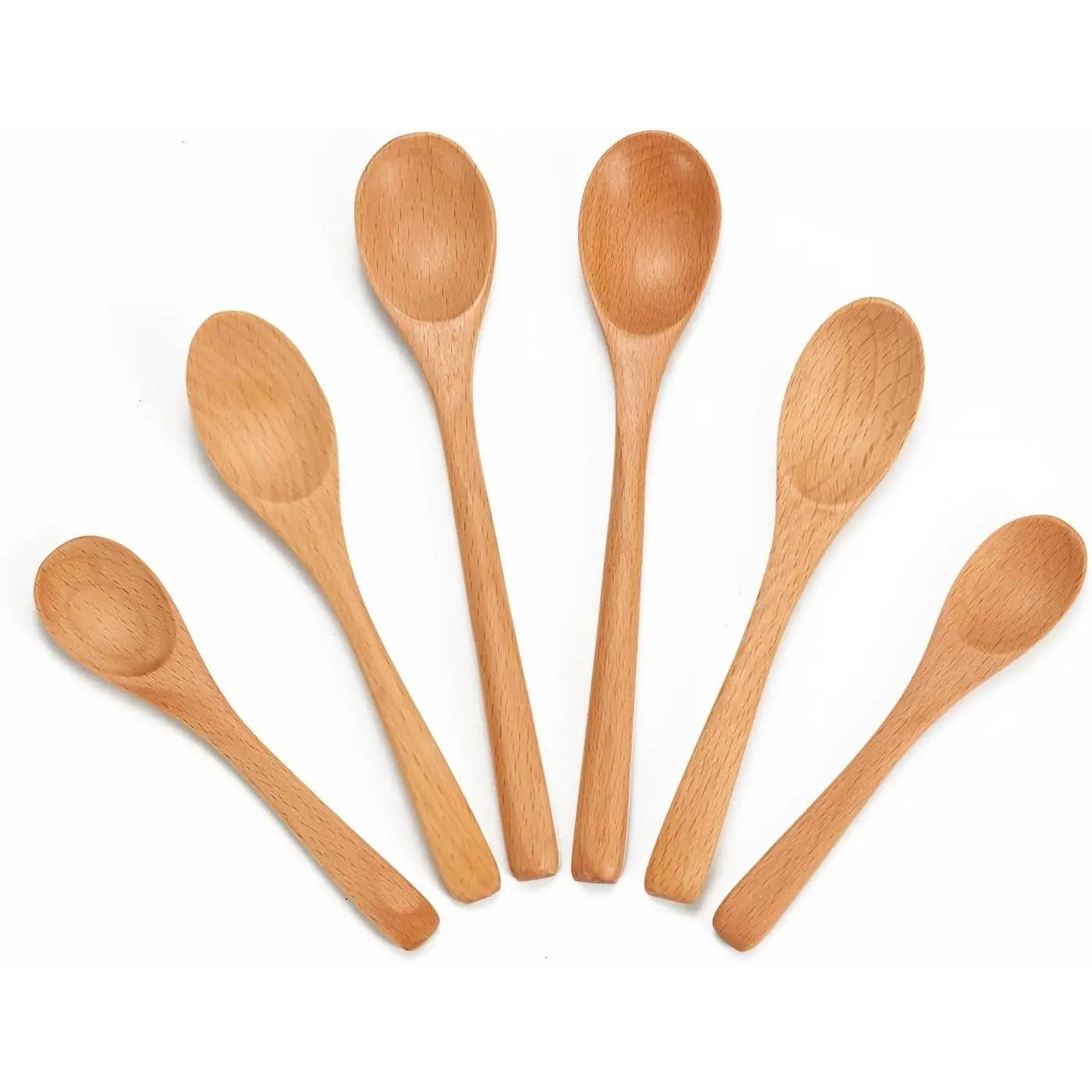 6 count Small Wooden Spoons for Eating, 3 Sizes Wooden Teaspoons