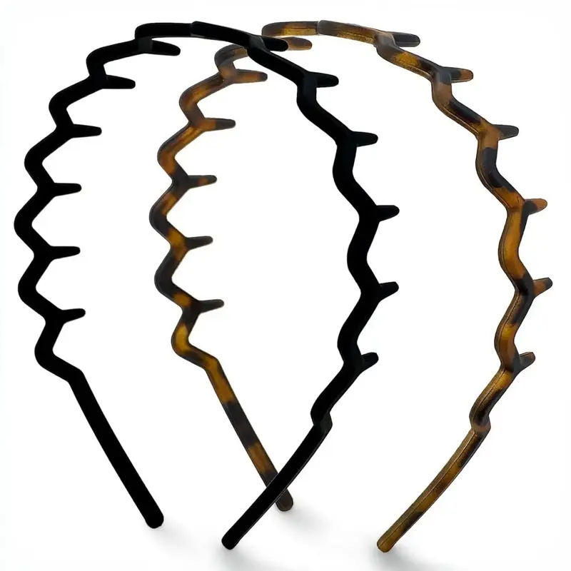 Women's Retro 90s Headband Zig Zag with Comb Teeth, Non-Slip Black & Tortoise Hair Accessories, Lightweight Wear for Slicked Back Styles, Fashion Headbands