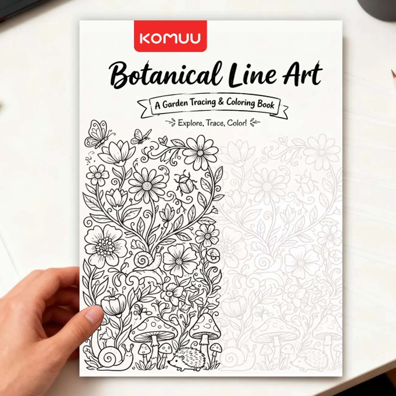 [My First Coloring Book]Thick Paper Line drawing book, Plant Line Art, Non-See-Through, Smooth Surface, Garden Floral Patterns, Ideal for Art Practice, 14.8x21cm