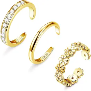 3Pcs Gold Filled Toe Rings for Women Non Tarnish 14K Gold Filled Toe Ring Adjustable Flower Cz Dainty Toe Ring Summer Beach Open Toe Rings Set Toe Jewelry Foot JewelryGift.
