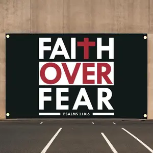 UV-Resistant 'Faith Over Fear' Christian Flag, 3x5ft Polyester Banner with Inspirational Scripture Verse and 4 Brass Grommets for Easy Installation, Flag