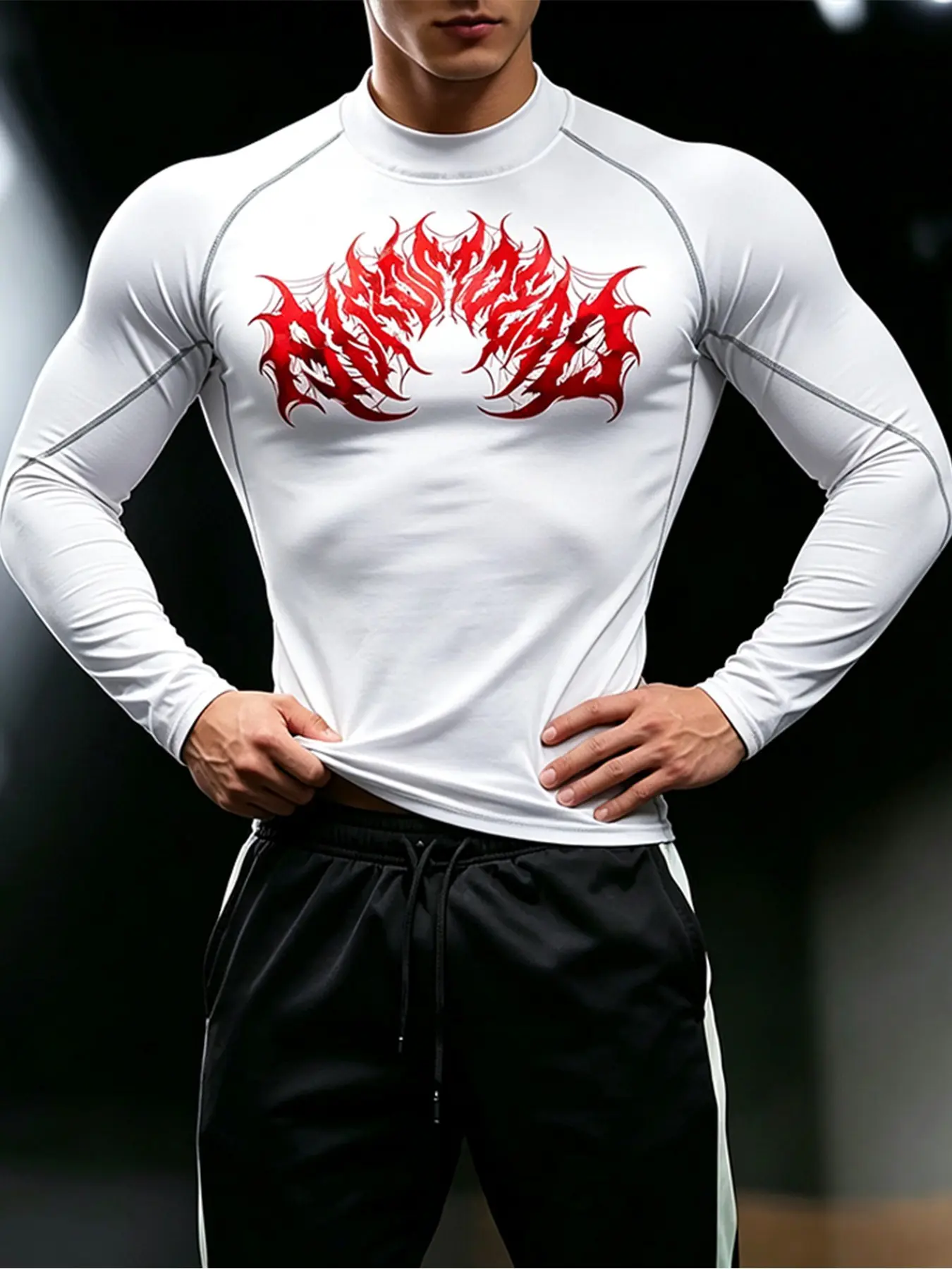Mens Mock Neck Compression Long Sleeve Shirt Tops Gothic Symmetric Spider Web Print Stretchy Quick Dry For Athletic Running Workout Training Base Layer Tee