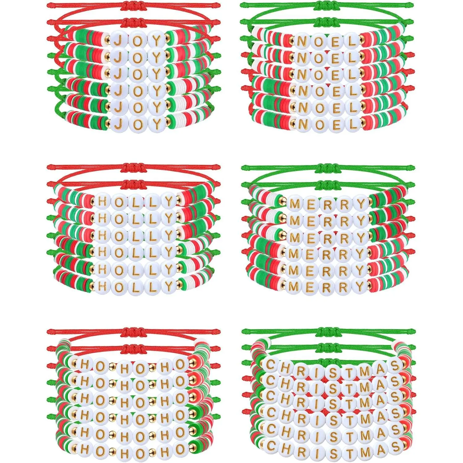 36 count Christmas in July Polymer Clay Beaded Bracelets Summer Holiday Christmas Xmas Bracelets Party  (Rope Style)