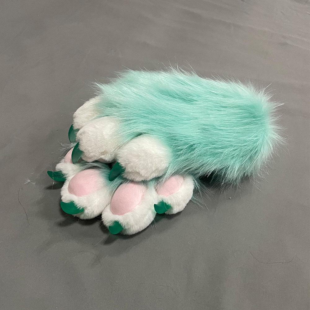 Faux Fur Plush Furry Cat Claw Gloves Fursuit Animal Fox Paws Mittens Halloween Cosplay Costume Accessories for Adult