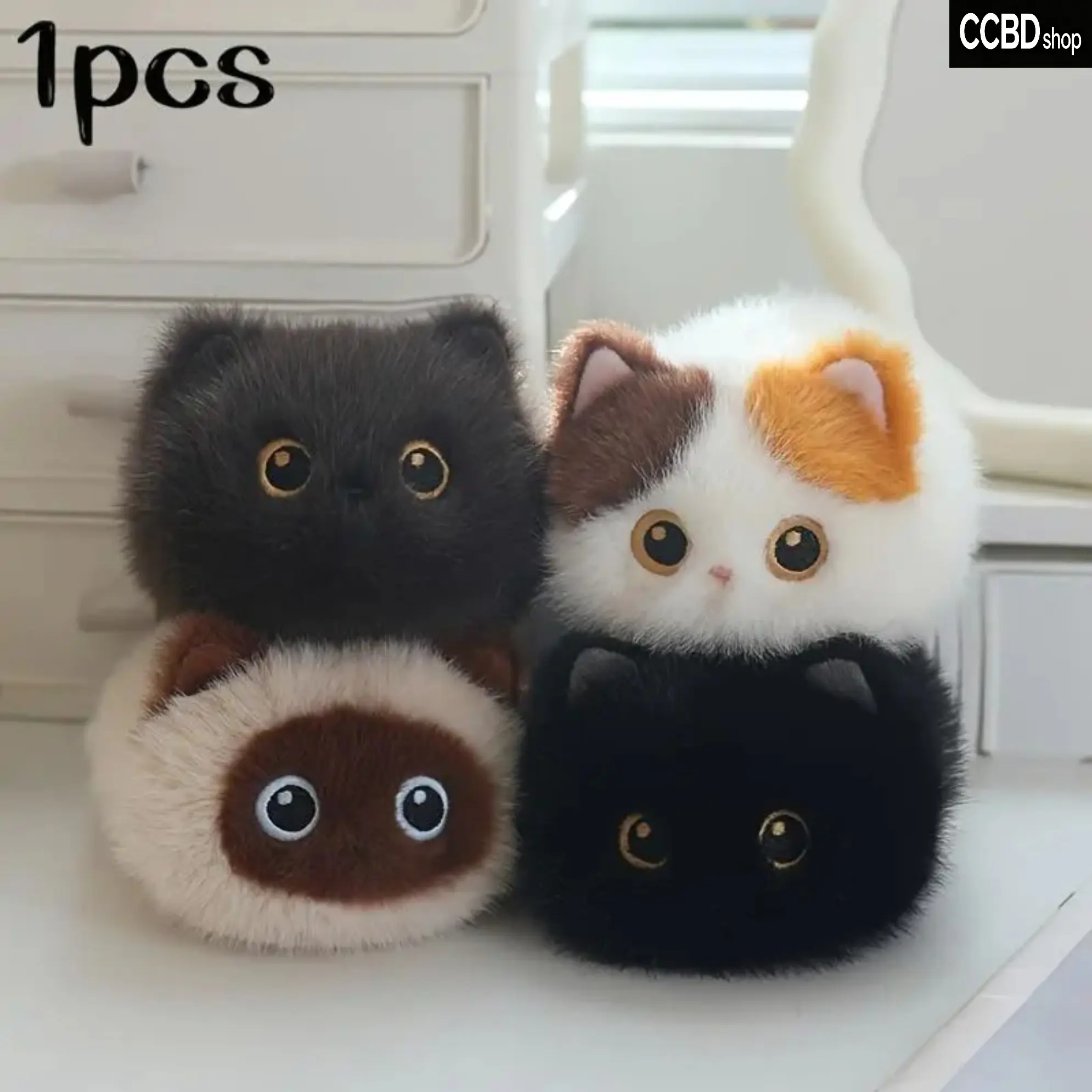 20cm Round Kitty Plush Toy - Fluffy Texture Plush Fabric Cat Pillow Doll, Kawaii Desk Decor, Cozy Gift for Kids & Cat Lovers, Hip-Hop Style Copper Jewelry Set with Choker & Casual Geometric Stud Earrings for Couples/Bridal Use