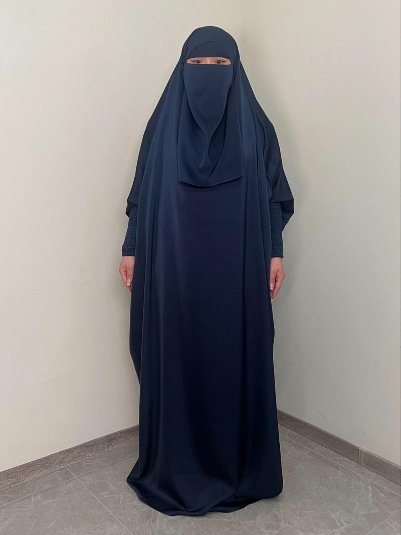 Women's Solid Shirred Jilbab Abaya Set, Modest Muslim Clothing Set for Daily Wear, Modesty Muslim Clothing, Women's Islamic Clothing for Spring & Fall