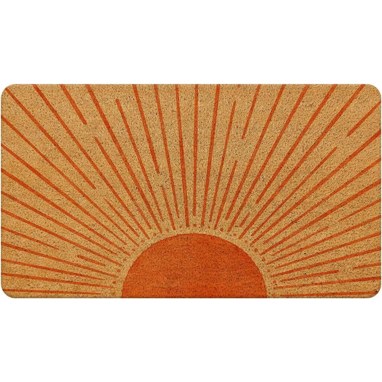 Boho Coir Doormat for Outdoor Entrance, Boho Front Door Mats Welcome Door Mat Outdoor Indoor Sun Door Mats for Entryway, 17x30 (Orange Sun)