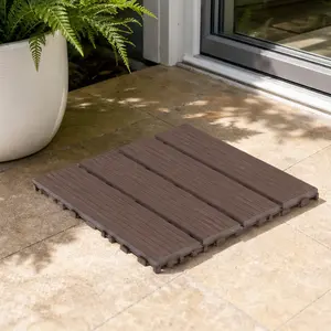 ARCH 12x12 Inch Interlocking Deck Tiles 44 Pack, Brown Polypropylene Patio Flooring Squares, Snap-Together Outdoor Waterproof Decking for Balcony, Poolside, Backyard, All-Weather Use, Easy Install Plastic Pavers, Brown Color Options